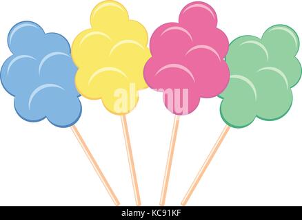 vector colorful candy cotton set isolated on white background. collection of sweet fluffy sugar clouds. Stock Vector