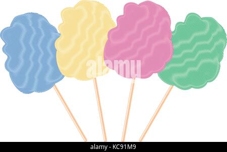 vector colorful candy cotton set isolated on white background. collection of sweet fluffy sugar clouds, flat design style. Stock Vector