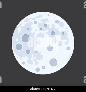 vector illustration of full moon isolated on black background. flat design style of abstract moon surface Stock Vector