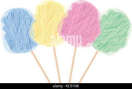 vector colorful candy cotton set isolated on white background. collection of sweet fluffy sugar clouds, flat design style. Stock Vector