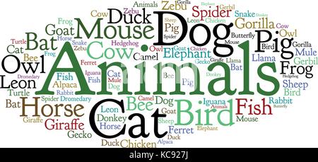 Words cloud of Animals made of tags on white background. Stock Vector