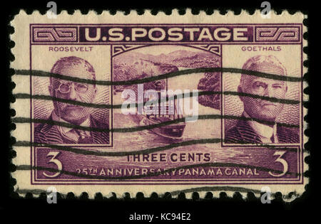 USA - CIRCA 1930: A stamp printed in USA shows image of the dedicated to the 25th Anniversary Panama Canal circa 1930. Stock Photo