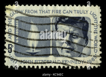 USA - CIRCA 1970: A stamp printed in USA shows image portrait John Fitzgerald 'Jack' Kennedy (May 29, 1917 – November 22, 1963), often referred to by  Stock Photo