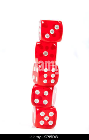 Tower Of Red Dices Isolated on White Background Stock Photo