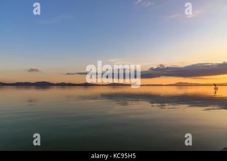 Scenic view of the Lake Trasimeno, Umbria, Italy at sunset Stock Photo