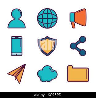 social media related icons over white background colorful design vector illustration Stock Vector