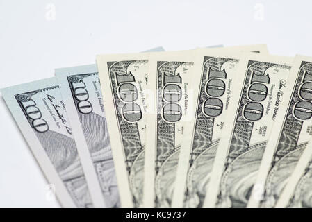 Money cash fan,$100 bills on white background Stock Photo