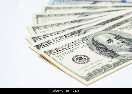 Money cash fan,$100 bills on white background Stock Photo