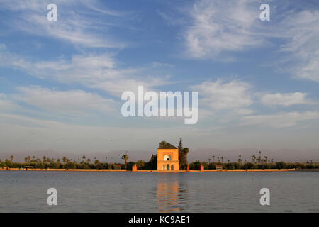 MARRAKECH, MOROCCO, MAY 10, 2013 : The Menara gardens are located to the west of Marrakech, Morocco, at the gates of the Atlas mountains. They were bu Stock Photo