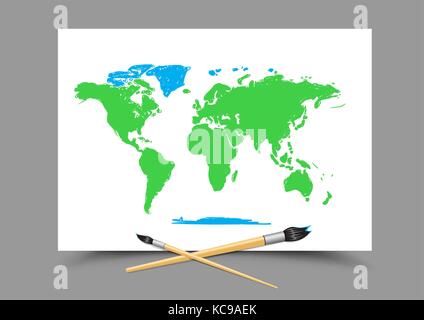 drawing world map on white paper Stock Vector