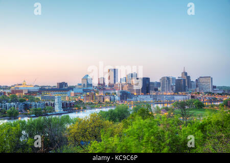 Overview of downtown St. Paul, MN at sunset Stock Photo