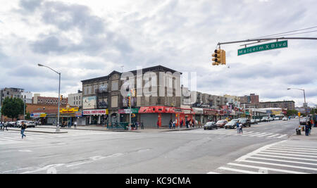 Intersection of Lenox Avenue and West 145th Street in Harlem in New York on Saturday, September 30, 2017. (© Richard B. Levine) Stock Photo