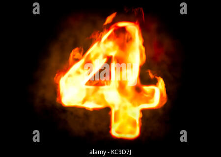 Fire number 4 of burning flame light, 3D rendering Stock Photo