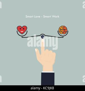 Human hand with heart sign and brain icon.Smart love and Smart work concept.Work life,business and Lifestyle balance concept.Vector illustration. Stock Vector