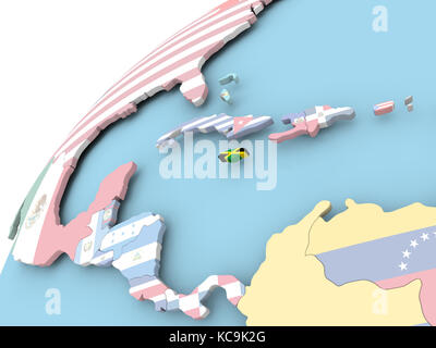 Map of Jamaica with embedded flag on planet surface. 3D illustration ...