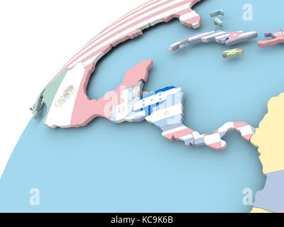 Map of Honduras with embedded flag on planet surface. 3D illustration ...