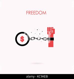 Human hands and broken chain with the bird symbols.Freedom or independence concept.Vector illustration Stock Vector