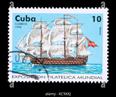 Postage stamp from Cuba depicting the Cuban sailing vessel Bahama Stock Photo