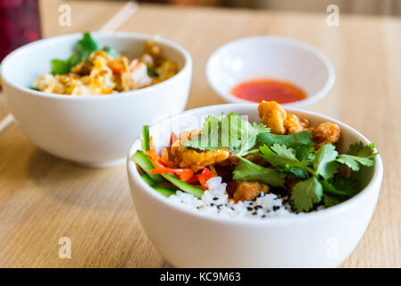 Rice in Japanese with chicken in a batter Stock Photo