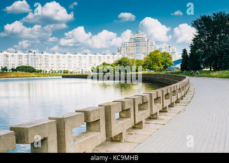 Cityscape View Of Architecture in Minsk, From District Nemiga, Nyamiha in Belarus. Stock Photo
