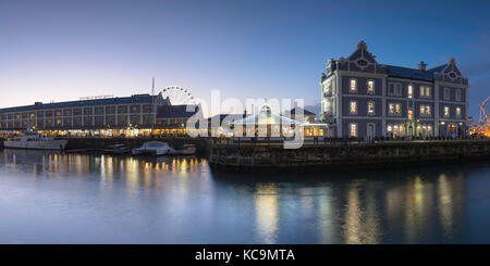 Victoria and Albert (V+A) Waterfront at dusk, Cape Town, Western Cape, South Africa Stock Photo