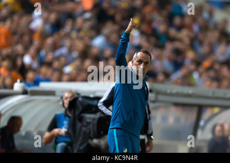 Nicosia, Cyprus - Semptember 26, 2017: Coach of APOEL Giorgos Donis during the UEFA Champions League game between APOEL VS Tottenham Hotspur Stock Photo