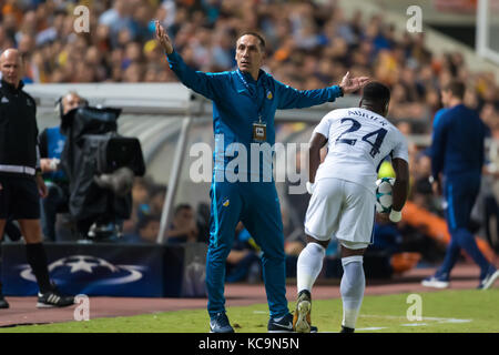 Nicosia, Cyprus - Semptember 26, 2017: Coach of APOEL Giorgos Donis during the UEFA Champions League game between APOEL VS Tottenham Hotspur Stock Photo