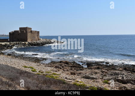 Medieval Paphos (Pafos) Castle dominates the city's harbour on the Mediterranean island of Cyprus. Stock Photo