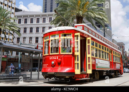 NEW ORLEANS, LOUISIANA, May 5, 2015 : Streetcars in New Orleans, Louisiana have been an integral part of the city's public transportation network sinc Stock Photo