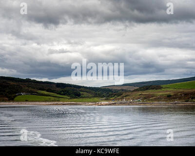 The CalMac terminal at Claonaig on the Kintyre peninsula on the west coast of Scotland taken from the ferry to Lochranza on the Isle of Arran Stock Photo