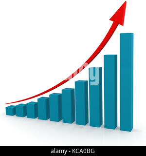 Red arrow on blue graph image with hi-res rendered artwork that could be used for any graphic design. Stock Photo