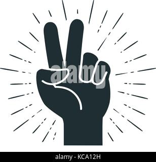 Victory, gesture hand. Two fingers raised up. Peace, freedom sign or icon. Vector illustration Stock Vector