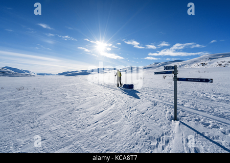Ski touring in Kebnekaise massive area, Swedish Lapland, Sweden, Europe Stock Photo