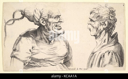 Two deformed heads, 1625–1744, engraving, rejected., Sheet: 3 5/8 × 6 9/16 in. (9.2 × 16.6 cm), Prints, Wenceslaus Hollar Stock Photo