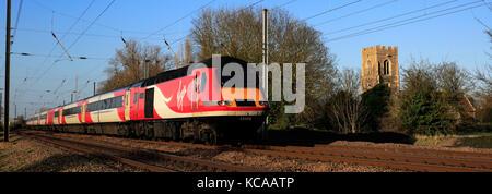 43308, Virgin Trains, Offord Cluny village, East Coast Main Line Railway, Peterborough, Cambridgeshire, England, UK Stock Photo