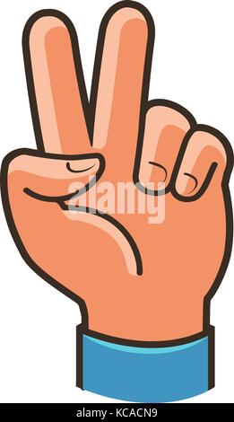 Victory sign, gesture. Two fingers raised up, peace, winning symbol or icon. Cartoon vector illustration Stock Vector