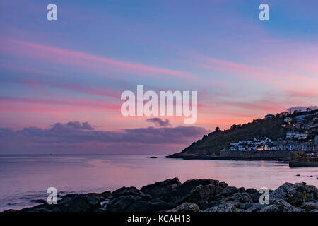 Mousehole, Cornwall, UK. 3rd Oct, 2017. UK Weather. It was a fine end to the day at Mousehole in the far south west of Cornwall, with a nearly full Harvest Moon. Credit: Simon Maycock/Alamy Live News Stock Photo