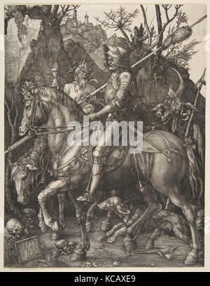 Knight, Death, and the Devil, 1513, Engraving, sheet: 9 5/8 x 7 1/2 in. (24.5 x 19 cm), Prints, Albrecht Dürer (German Stock Photo