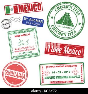 Passport or travel set of grunge stamps from Mexico, vector illustration Stock Vector