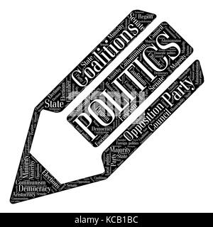 Words cloud of Politics made of a pencil shape with tags on white background. Stock Vector