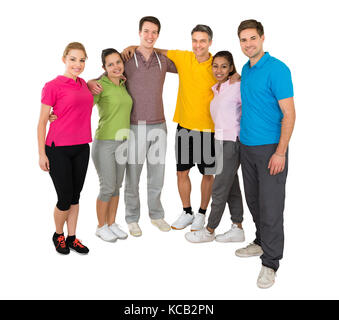 Group Of Smiling People With Diverse Multi Ethnicity Standing Together On White Background Stock Photo