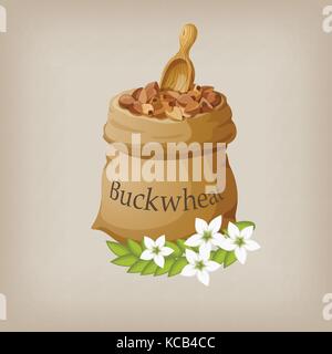 Buckwheat in the bag. Vector illustration Stock Vector