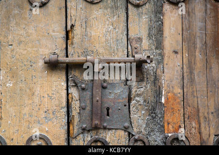 Detail of the doorway of the church of St Jacques, Villefranche-de-Conflent, Pyrénées-Orientales Stock Photo