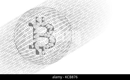 Bitcoin crypto currency sign on globe. International e-finance e-commerce concept. Binary number code planet Earth abstract banner. Gray white neutral Stock Vector