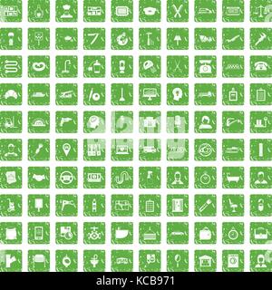 100 work icons set grunge green Stock Vector