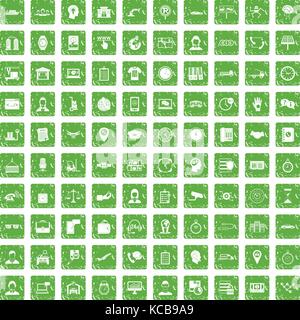 100 working hours icons set grunge green Stock Vector