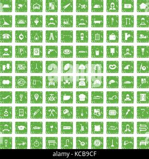 100 working professions icons set grunge green Stock Vector
