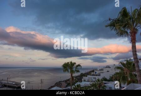 Views across Puerto del Carmen seafront and harbour, Lanzarote Stock Photo