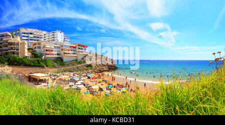 Costa dorada resort on a sunny day. Salou spanish resort town in July. Beautiful panorama of summer catalonia resort. Stock Photo