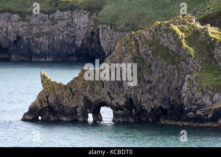 Griffith Lort's Hole rocks near Barafundle Bay in Pembrokeshire, West Wales, Uk Stock Photo